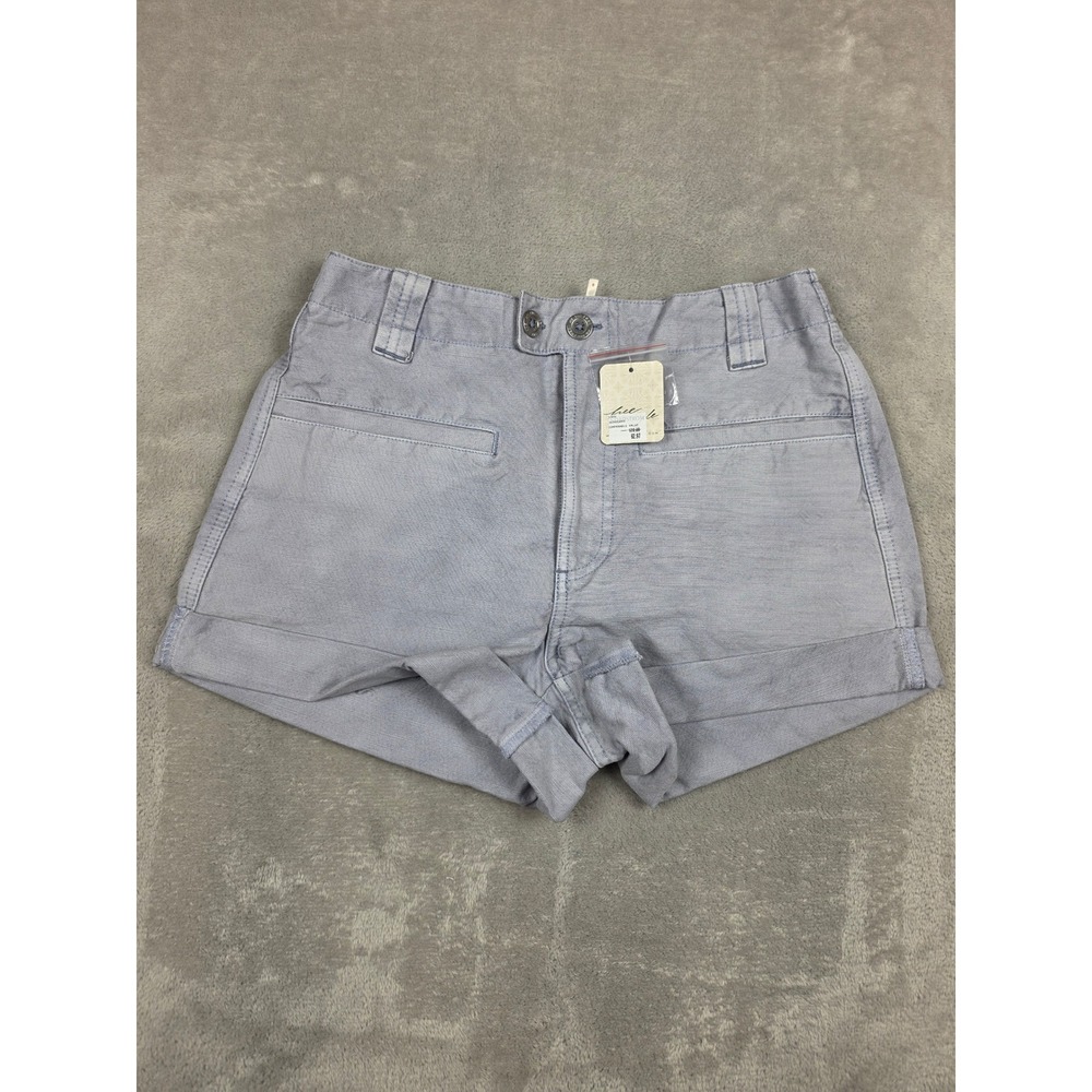 Free People Shorts Womens 0 Blue Imagination Sky Cotton Cuffed OB2435803